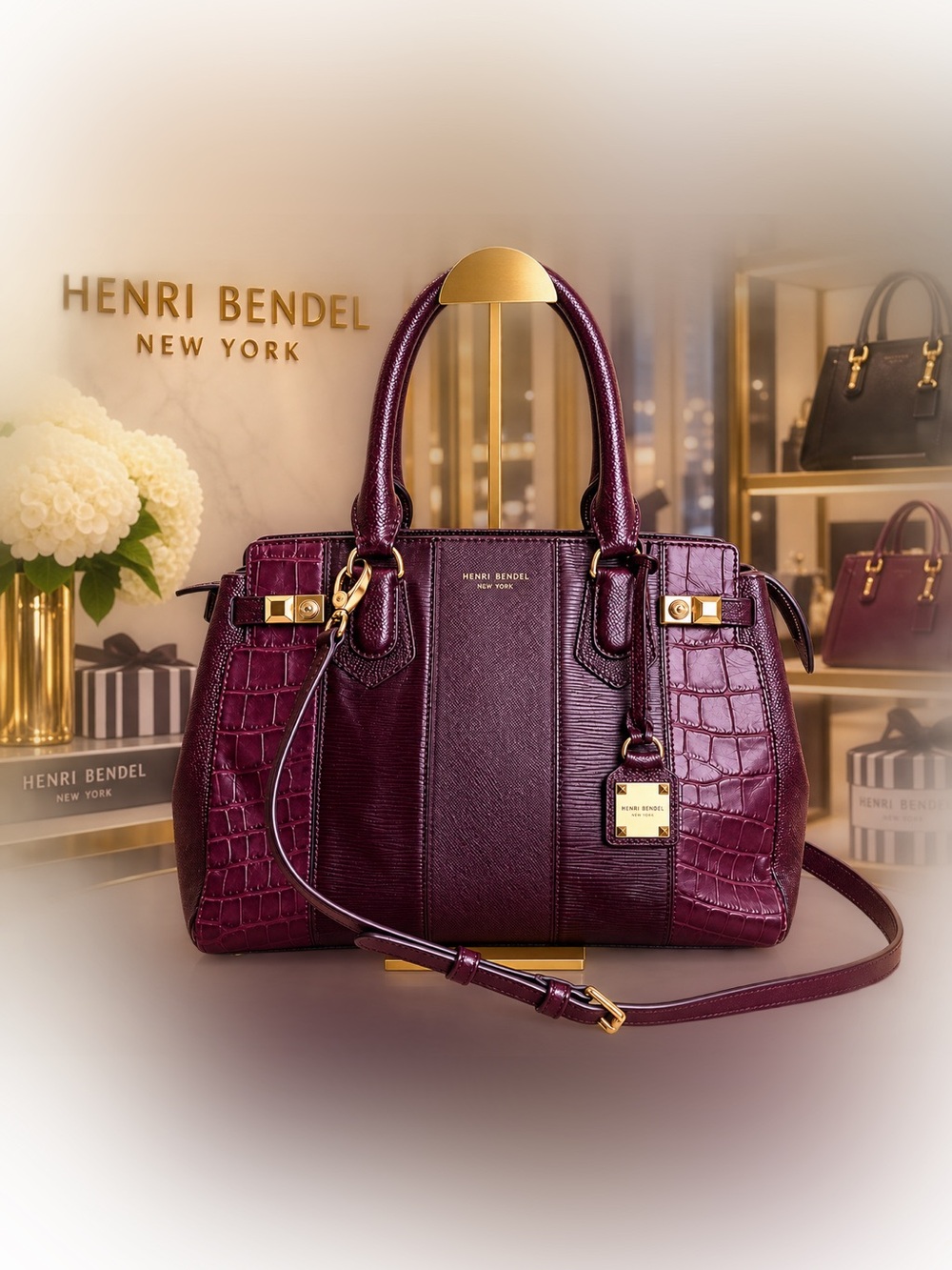 henri bendel Limited Edition Plum Leather Satchel with Gold Hardware - RARE!!